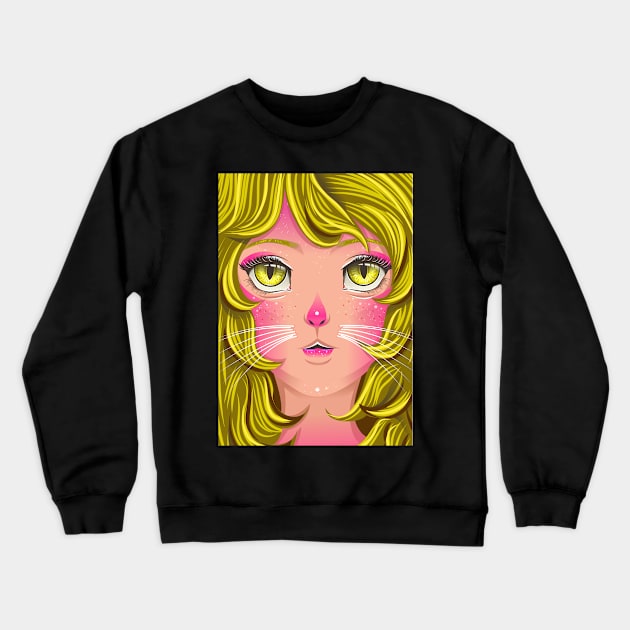 Cat Girl Portrait Crewneck Sweatshirt by unygara